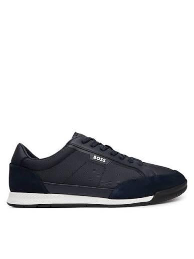 HUGO BOSS Dark Blue Leather Low-Top Sneakers for Men
