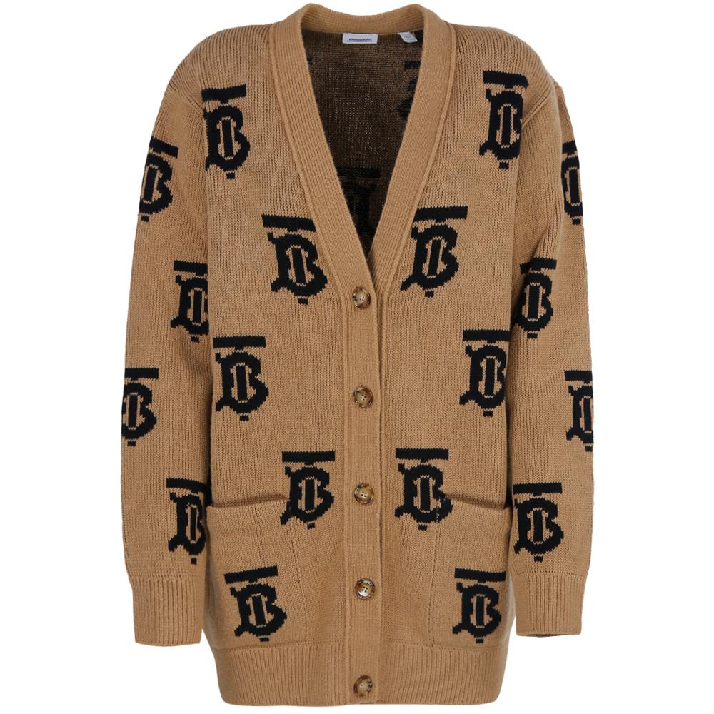 BURBERRY Camel Wool TB Logo Cardigan