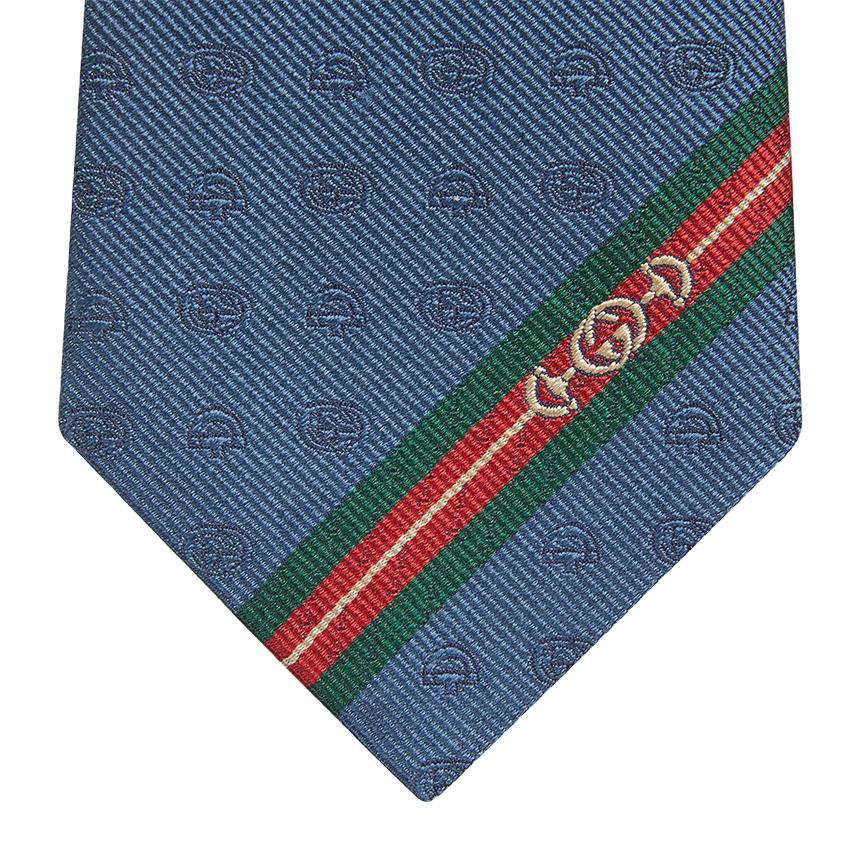 GUCCI Horsebit Silk Tie Blue