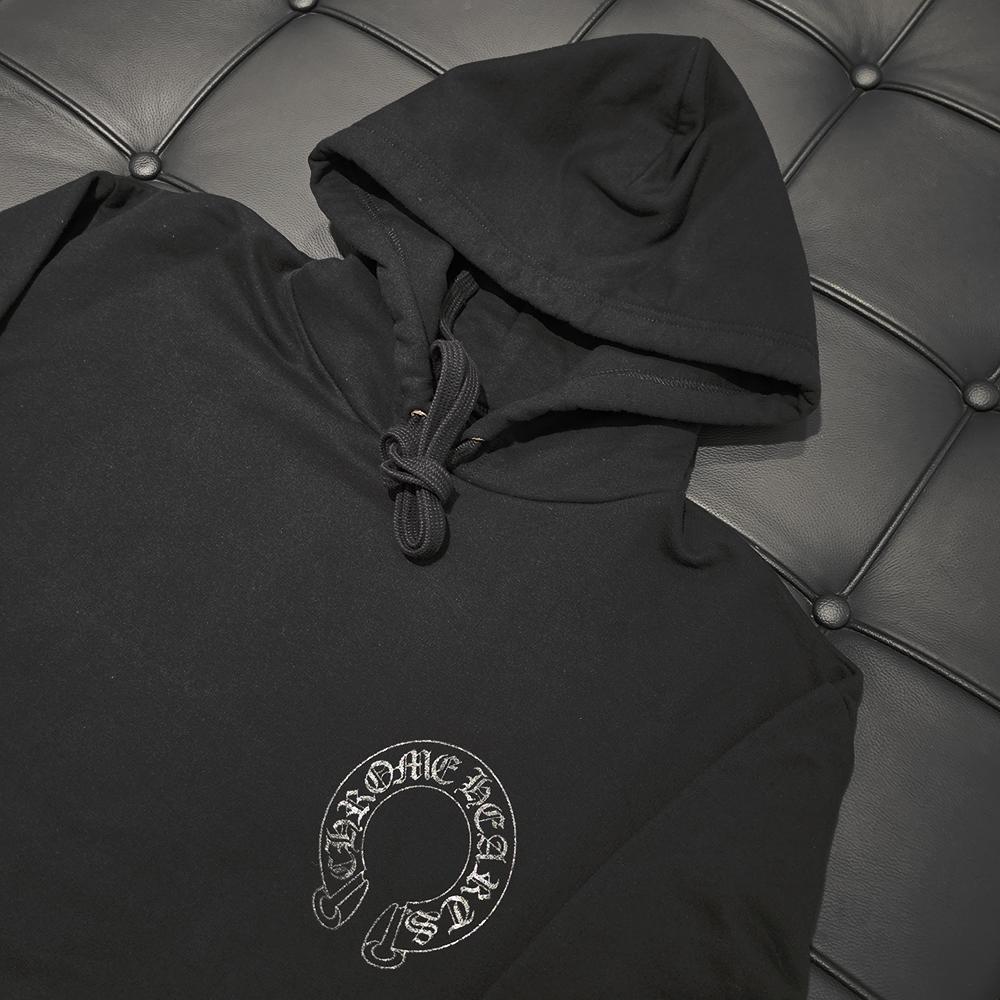 Chrome Hearts Black Glitter Horseshoe Floral Hoodie Unisex