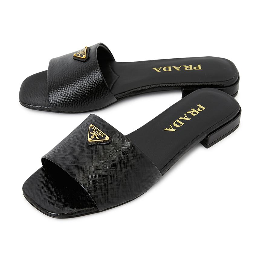 PRADA Saffiano Leather Women’s Slide Sandals Black