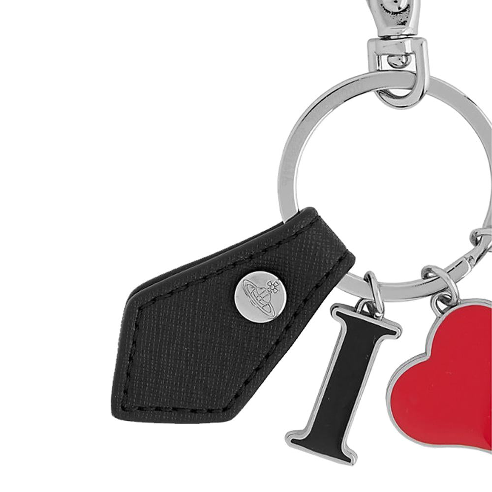 Vivienne Westwood Black Saffiano ORB Logo Keyring Keychain