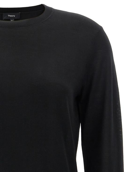 Theory Black Round Neck Knit Sweater