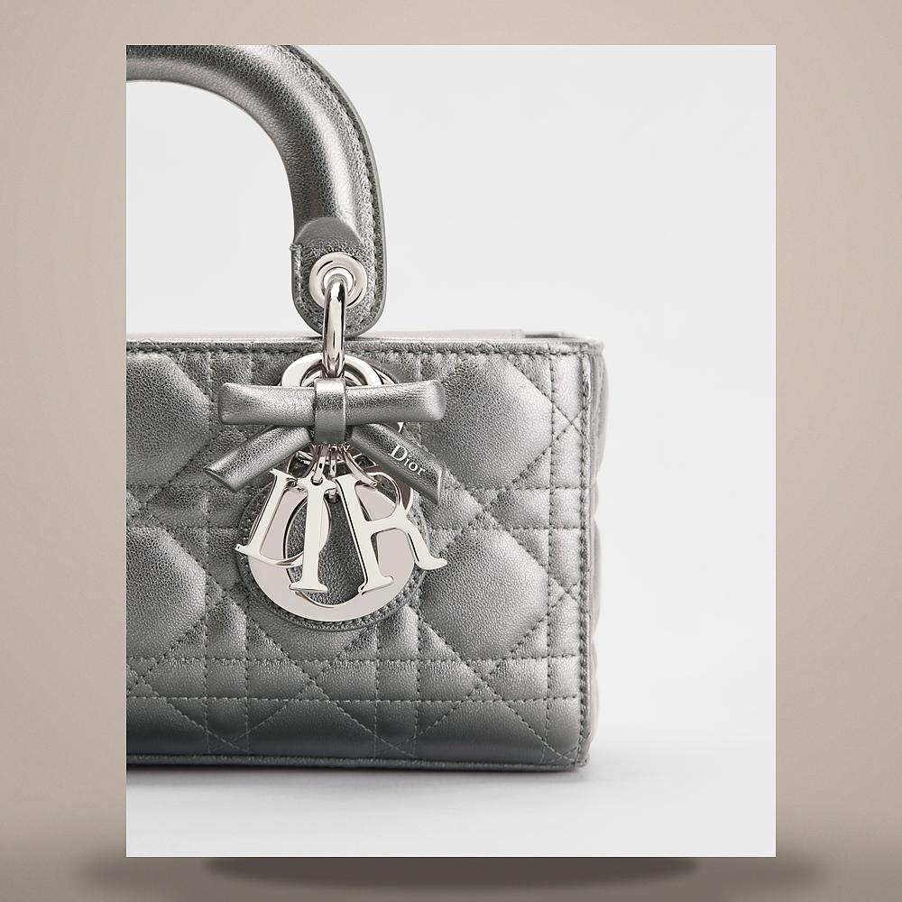 DIOR Lady D-Joy Small Metallic Silver Cannage Lambskin Shoulder B M0668PSQZ M65L