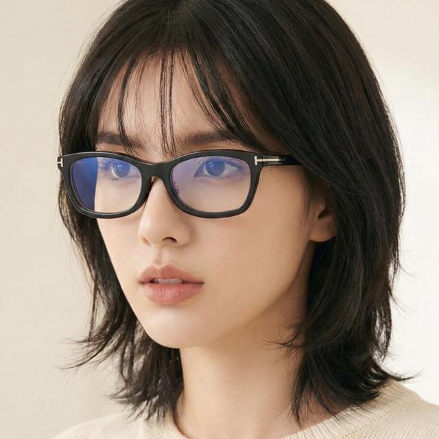 TOM FORD Unisex Blue Light Blocking Acetate Square Eyeglass Frames TF6074 DB 001