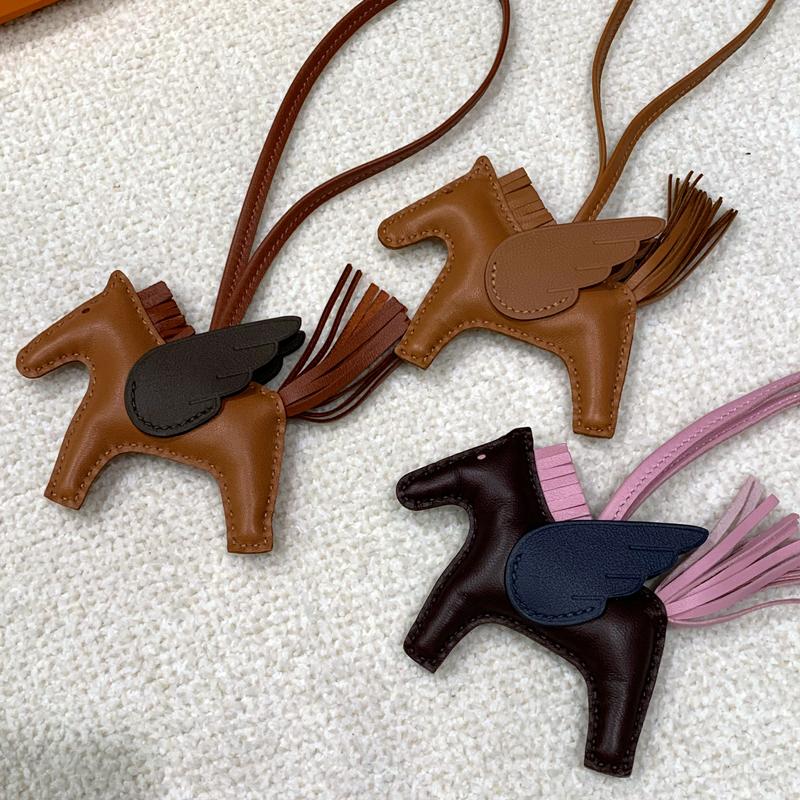 HERMES Rodeo Pegasus PM Charm Brown Navy Pink Calfskin Lambskin Key Ring
