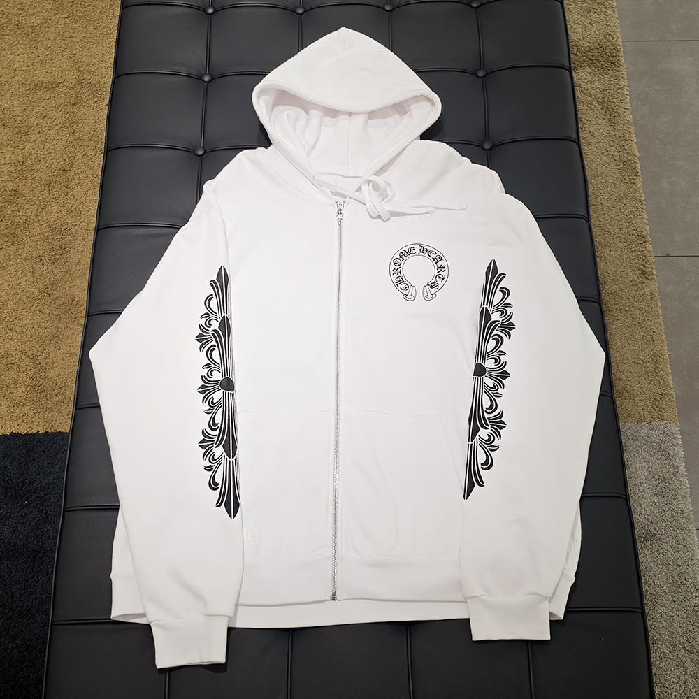 Chrome Hearts White Zip-Up Hoodie Horseshoe Floral Unisex