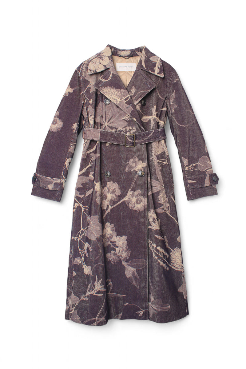 Dries Van Noten Women's Purple Corduroy Trench Coat 232 010200 7044 401