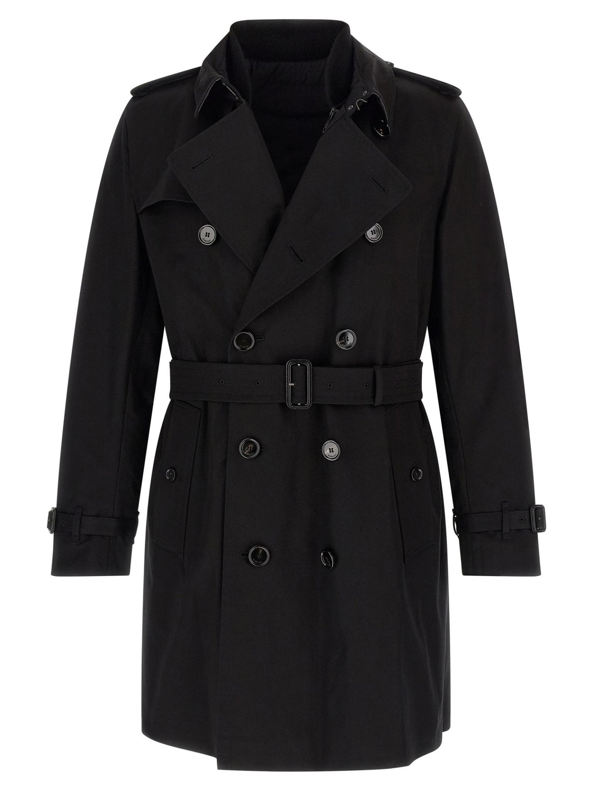 BURBERRY Black Cotton Gabardine Double-Breasted Trench Coat