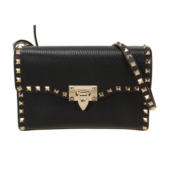 VALENTINO Small Rockstud Leather Crossbody Bag Black 5W2B0181 VSF 0NO