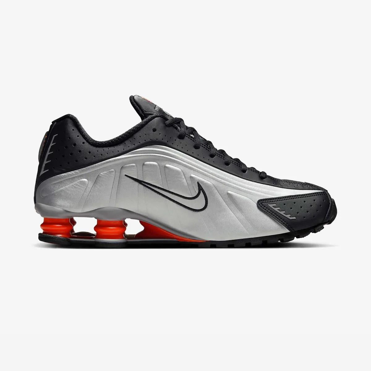 Nike Shox R4 Metallic Silver Black Red Low-Top Sneakers