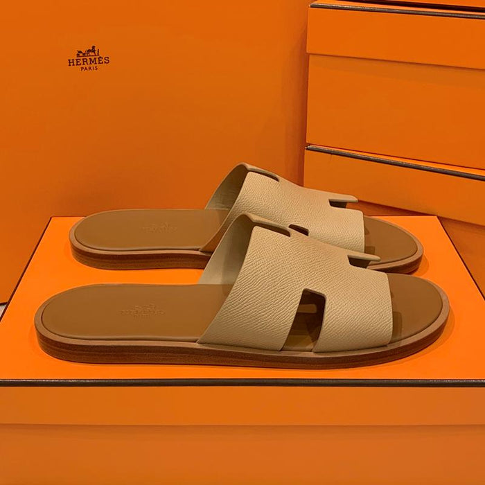 HERMES Izmir Epsom Calfskin Classic Brown Camel Sandals