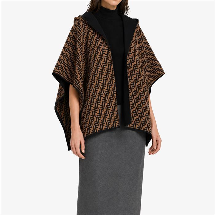 FENDI FF Reversible Wool Cashmere Cape Coat
