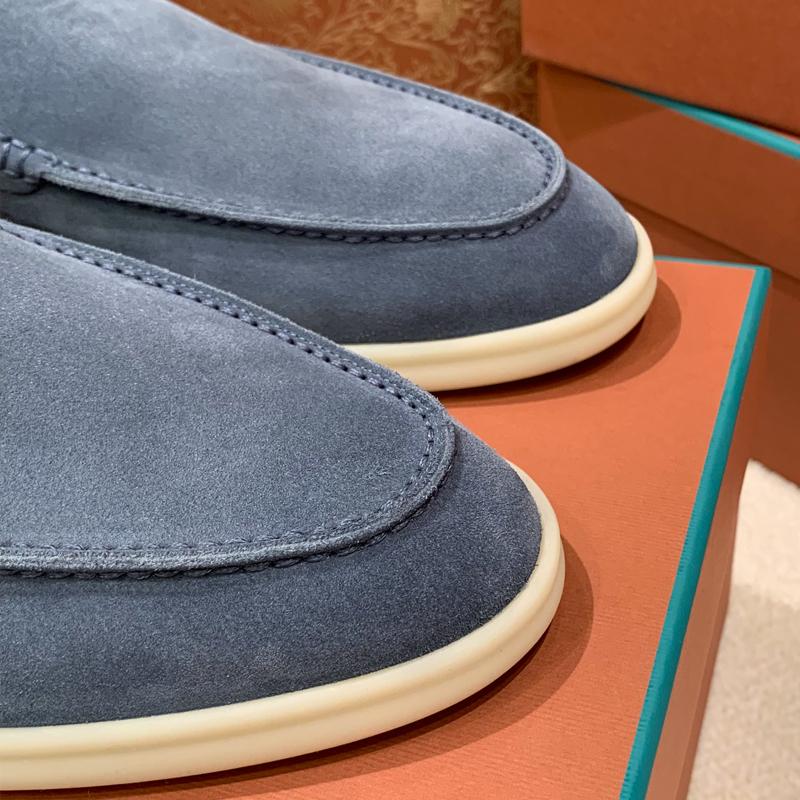 Loro Piana Navy Suede Classic Moccasin Loafers for Men