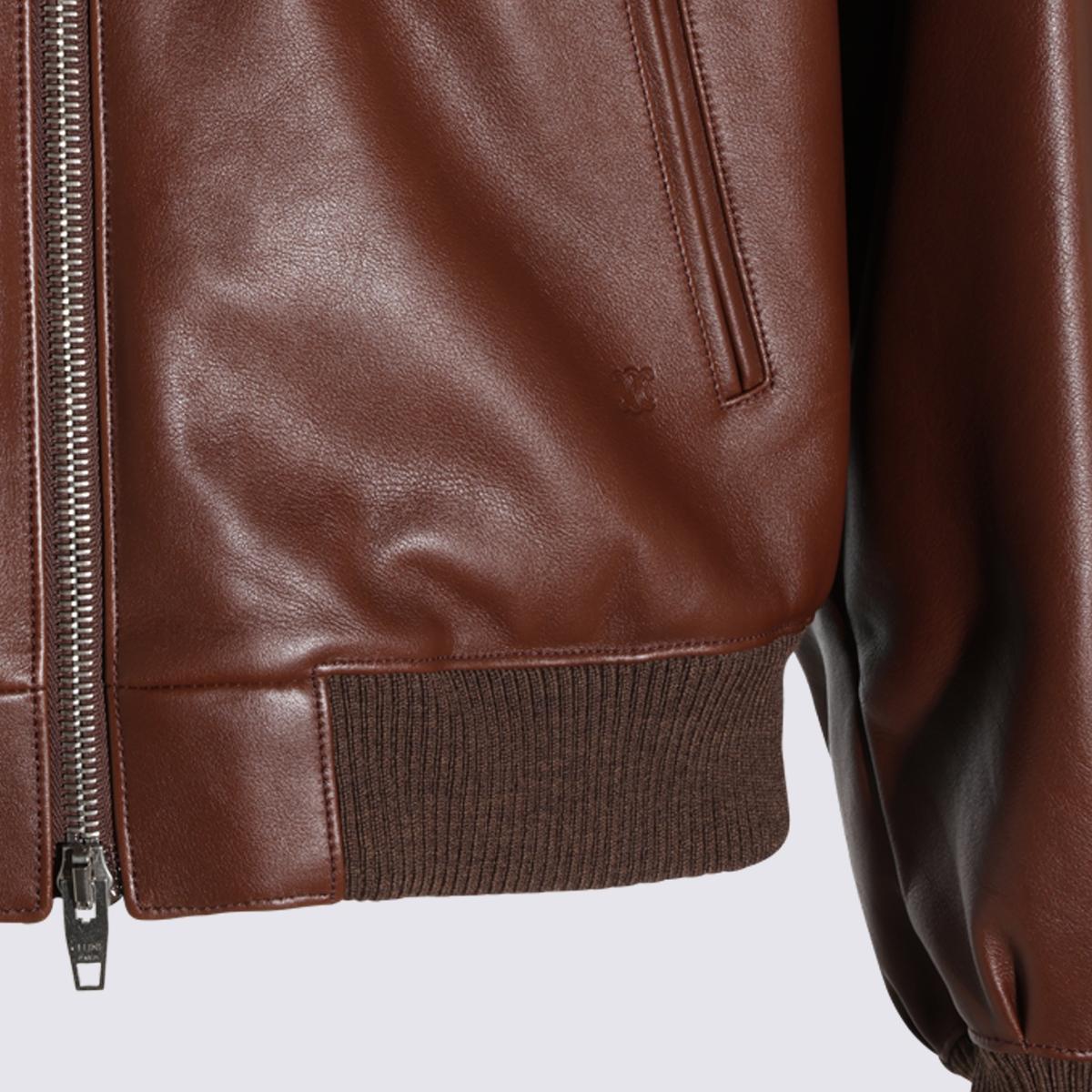 CELINE Brown Leather Bomber Jacket for Men