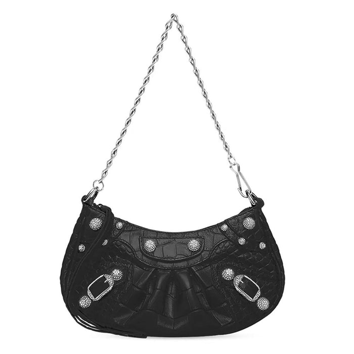 BALENCIAGA Le Cagole Crocodile-Embossed Shoulder Bag Black