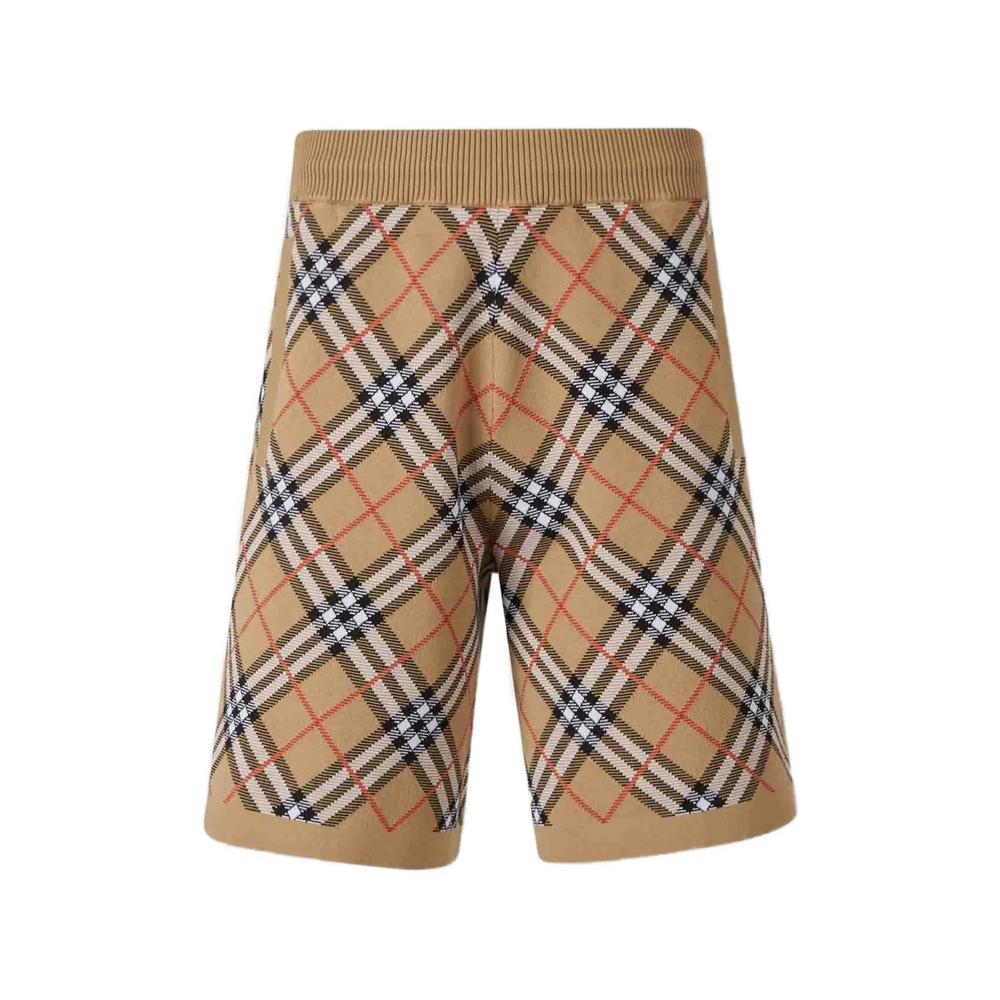 BURBERRY Beige Check Cotton Drawstring Shorts