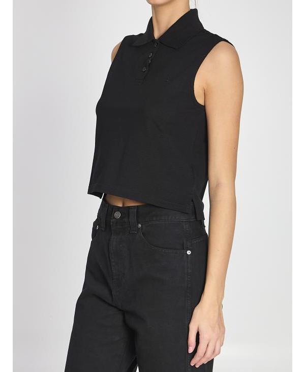 Saint Laurent CASSANDRE Logo Polo Shirt Black Cotton Women’s Tee