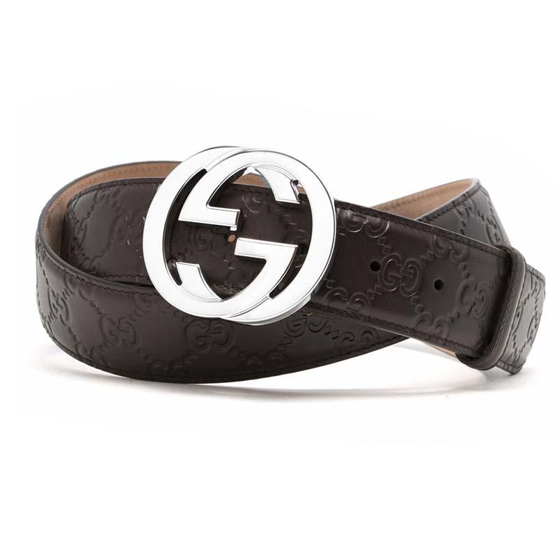 GUCCI Brown Signature Leather Belt with Interlocking G Buckle 411924 CWC1N 2040