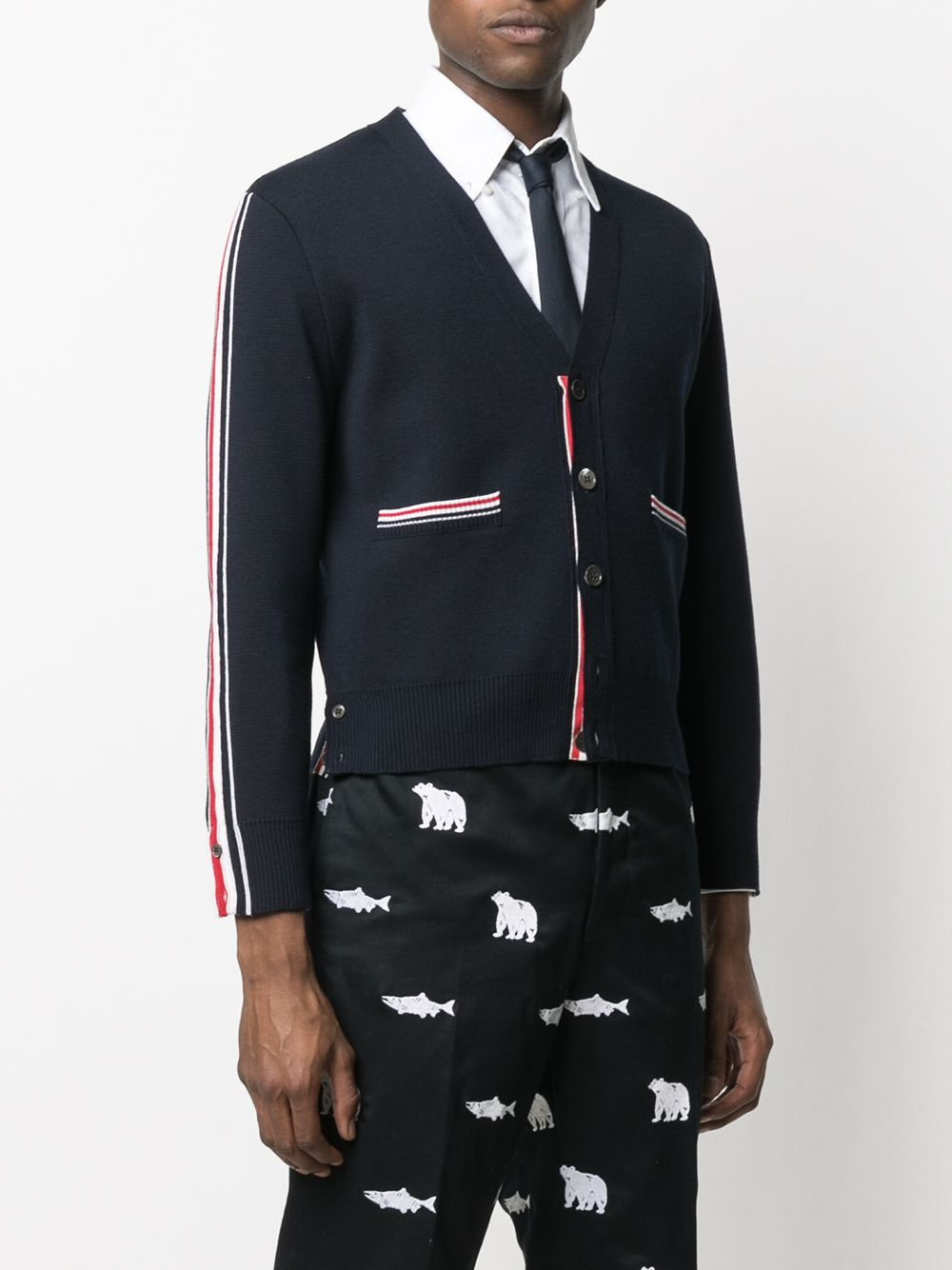 THOM BROWNE Men’s Side Intarsia Wool Cardigan Navy