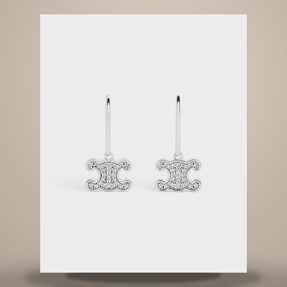 CELINE Rhinestone Triomphe Earrings Rhodium-Finish Brass Crystal Silver