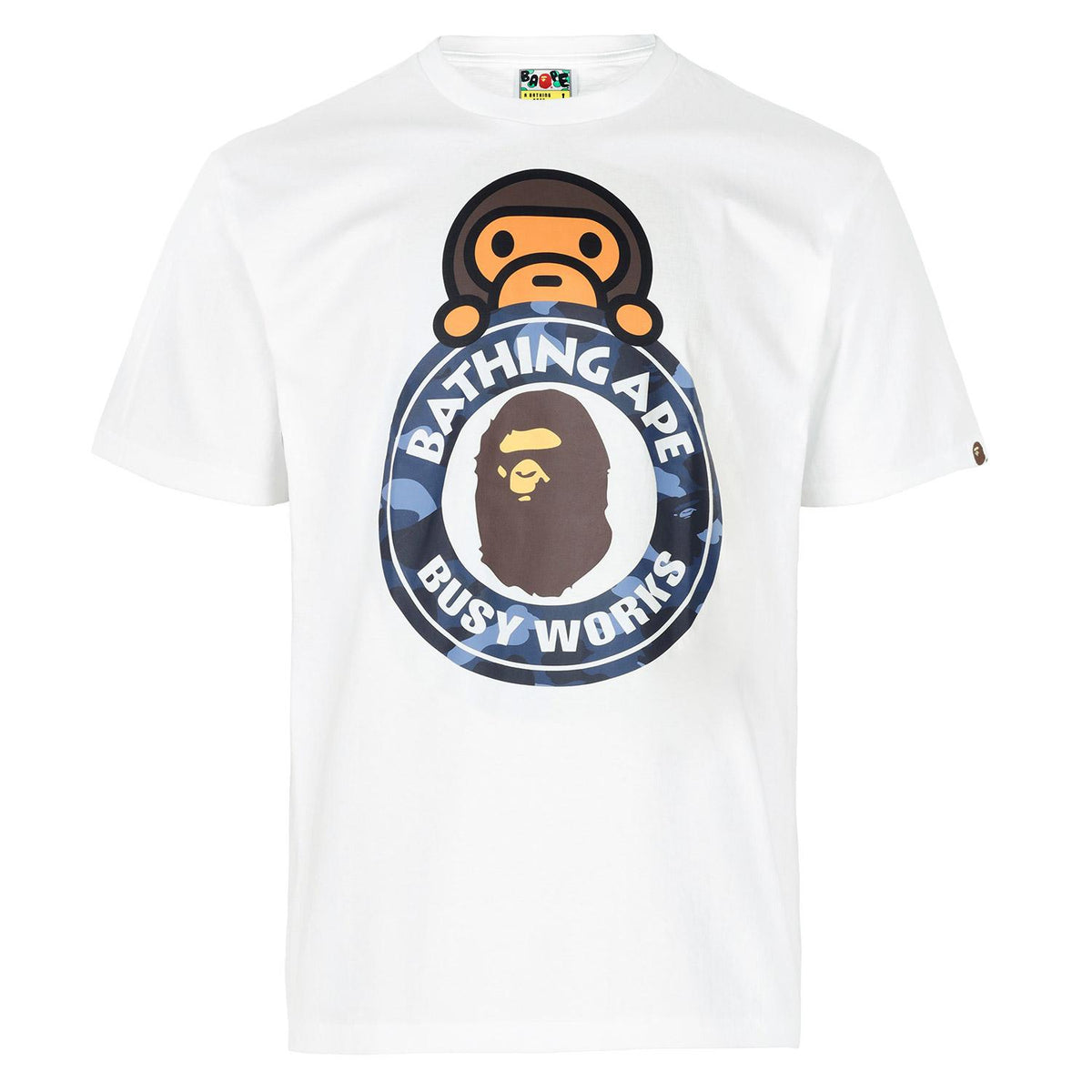 BAPE White Navy Camo Milo On Busy Works T-Shirt 002 TEM 301007M