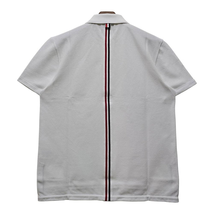 THOM BROWNE White Piqué Polo Shirt with Back Triple Stripe