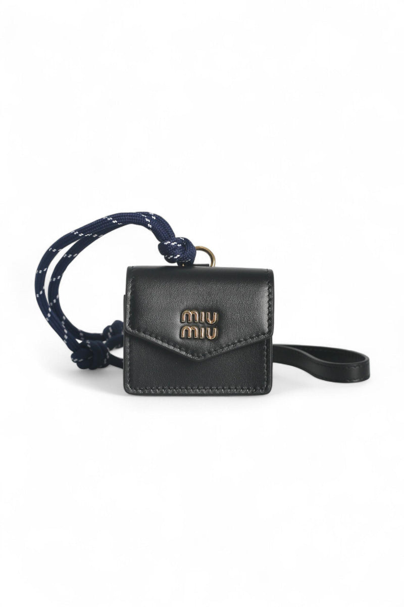 Miu Miu Leather Cord Trick Black Baltic Blue Bag 5TL515 ACRT F0G52
