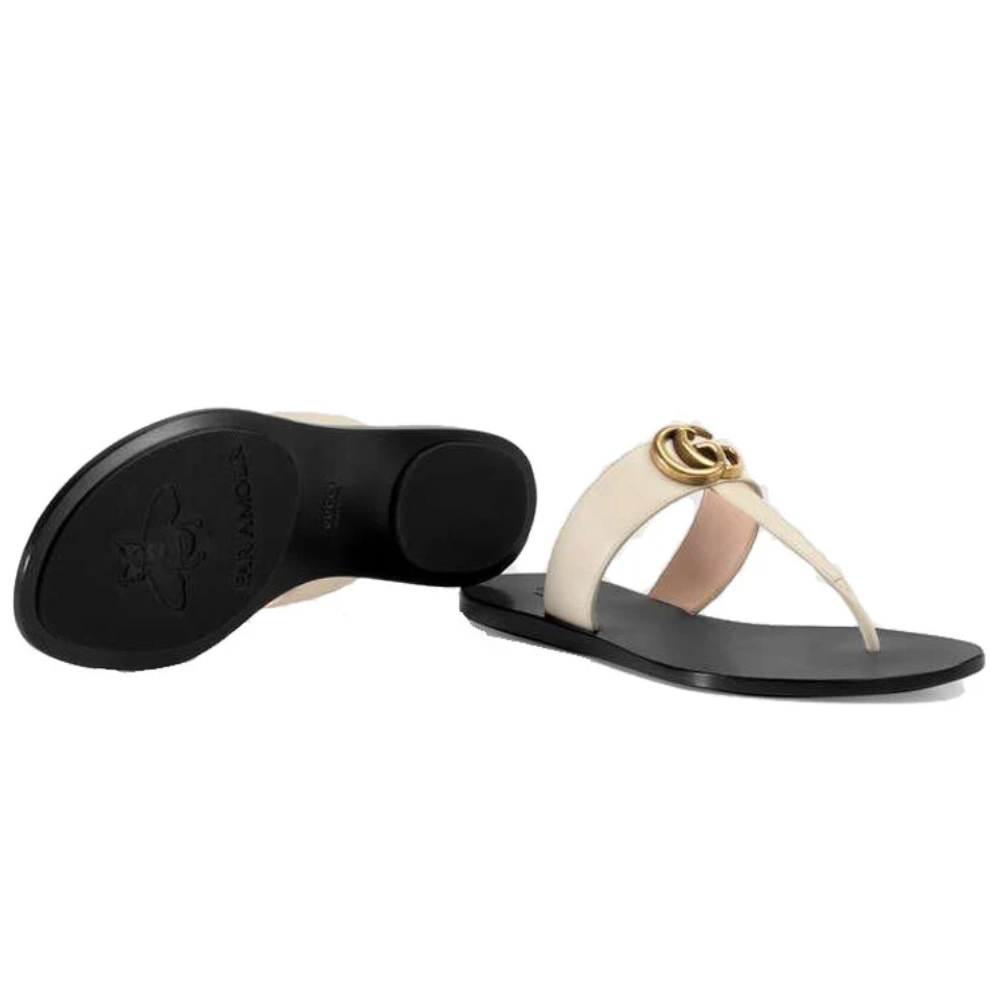 GUCCI GG Marmont T-Strap Leather Sandals Women White