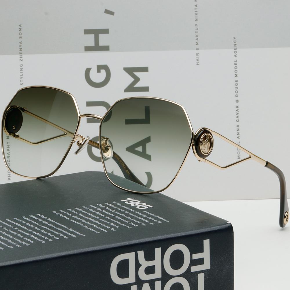Lanvin Dark Green Square Sunglasses Gold Metal Frame Logo LNV129SLB 734