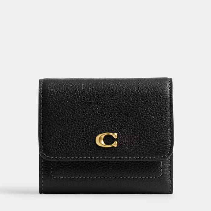 Coach Mila Small Flap Wallet Black Leather Wallet