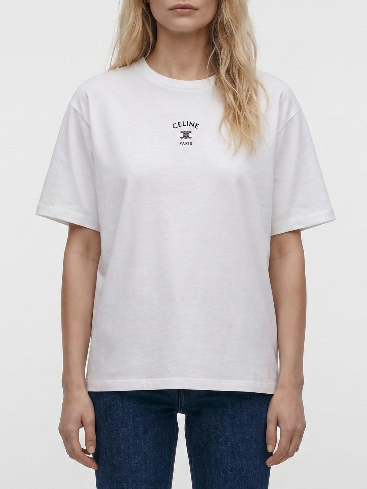 CELINE Short Sleeve T-Shirt White Cotton Women’s Top