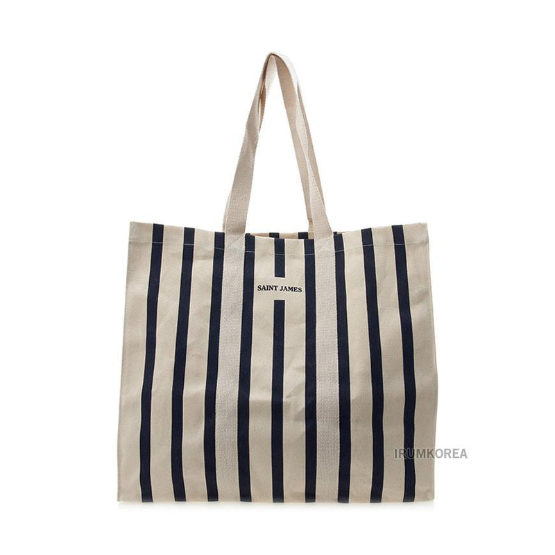 Saint James Ecru/Marine Canvas Grand Sac Cabas Tote Bag