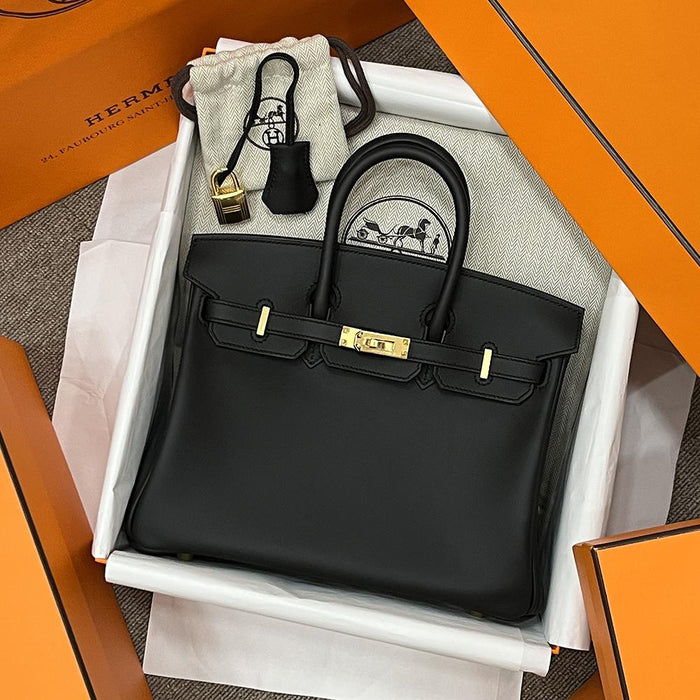 HERMES Birkin Bag Swift Leather Black Gold Hardware Tote 25