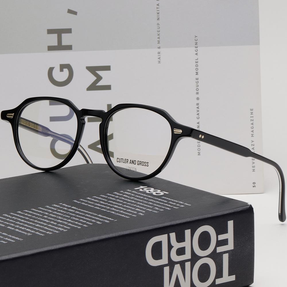 Cutler and Gross Black Round Acetate Eyeglass Frames Unisex CG1313V2 002