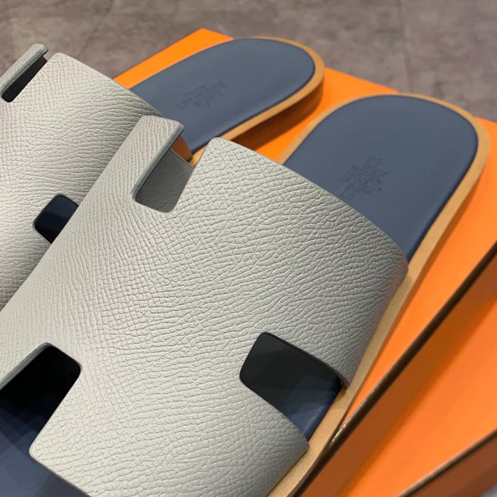 HERMES Izmir Epsom Calfskin Sandals Gray Navy Men’s