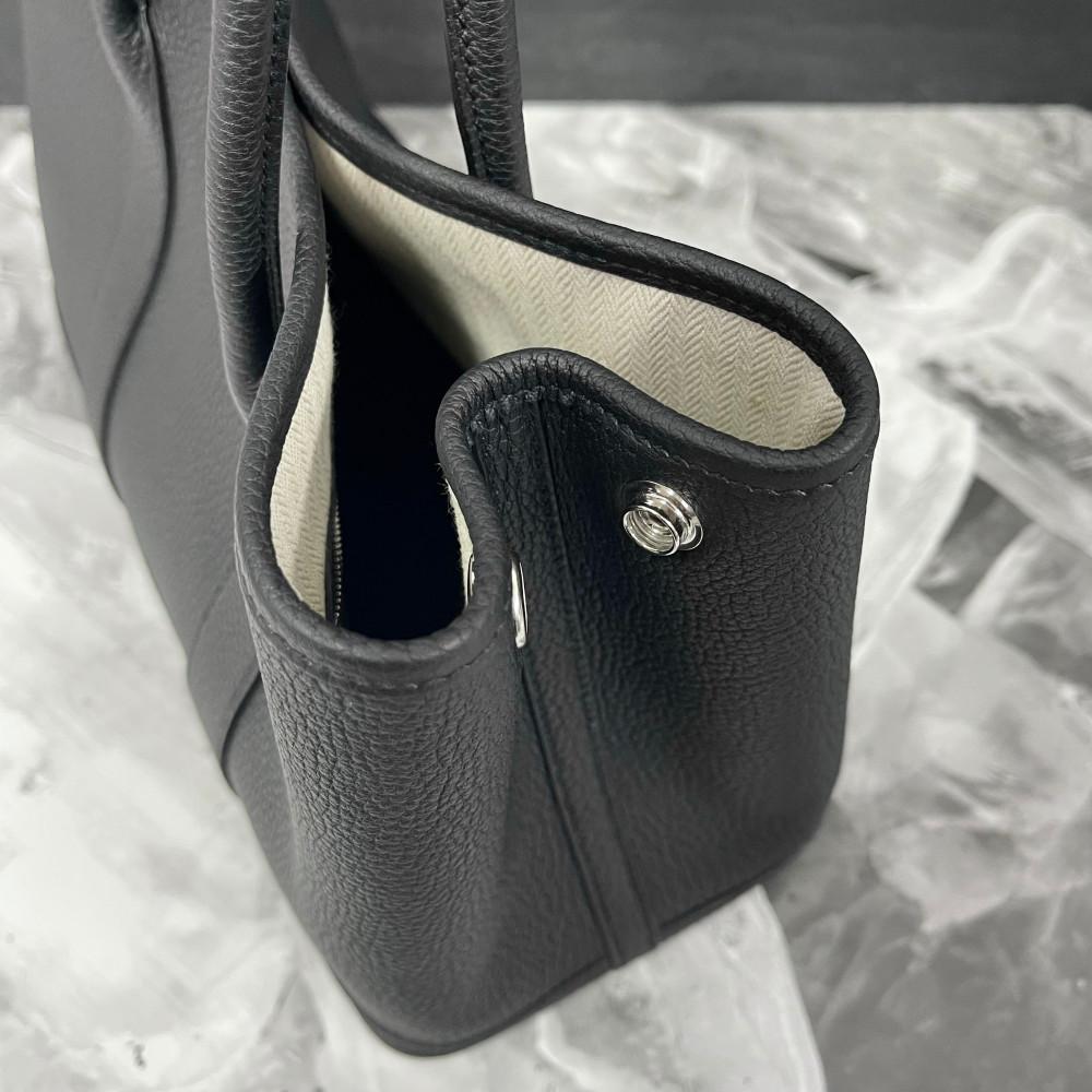HERMES Garden Party 30 Negonda Leather Black Tote Palladium Hardware