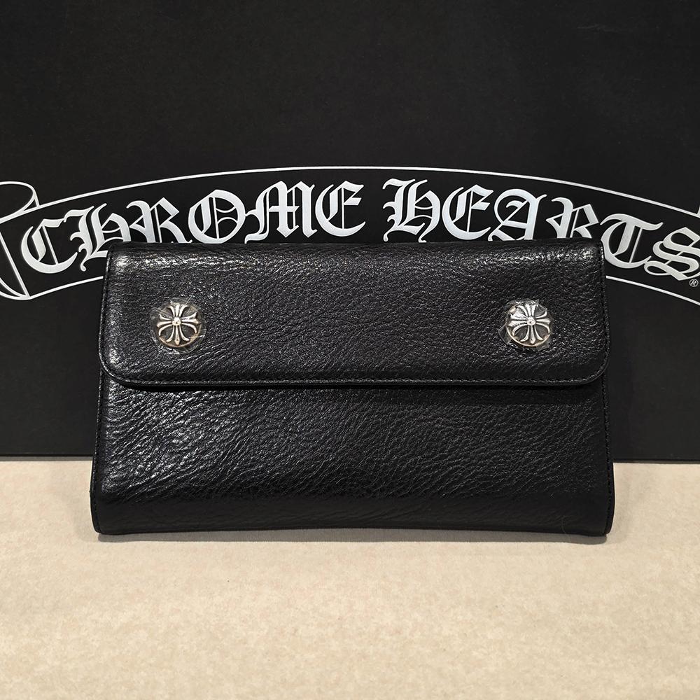 Chrome Hearts Black Leather Wave Wallet Long Zip Wallet Unisex