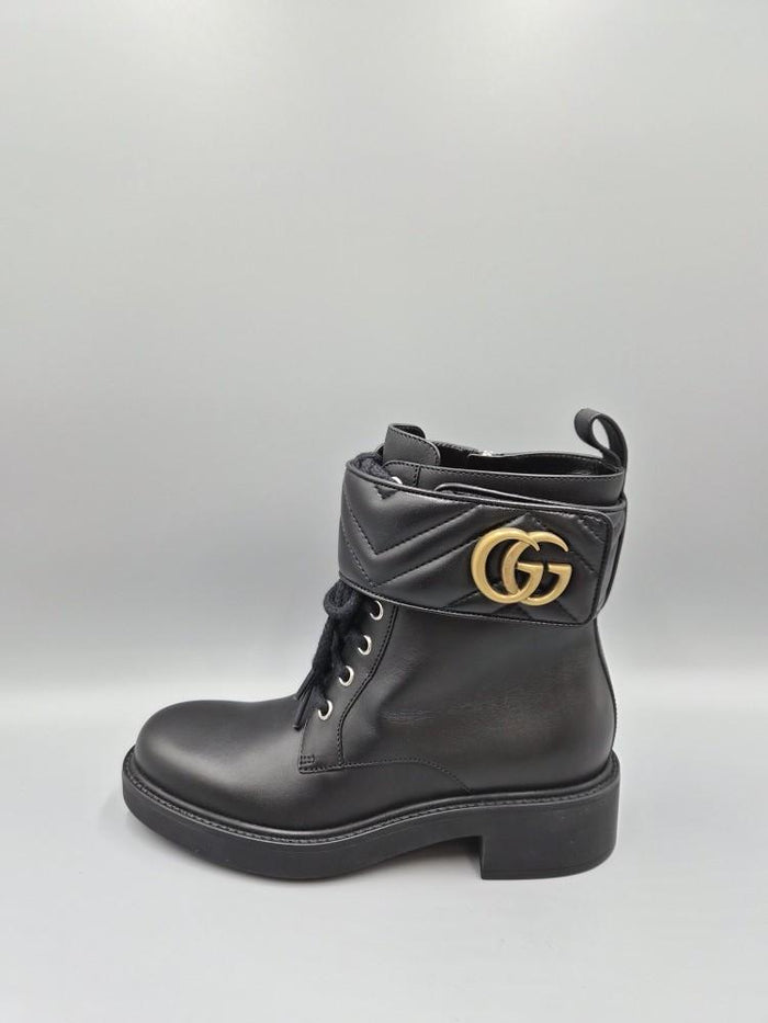 GUCCI Double G Black Leather Chelsea Ankle Boots 670397