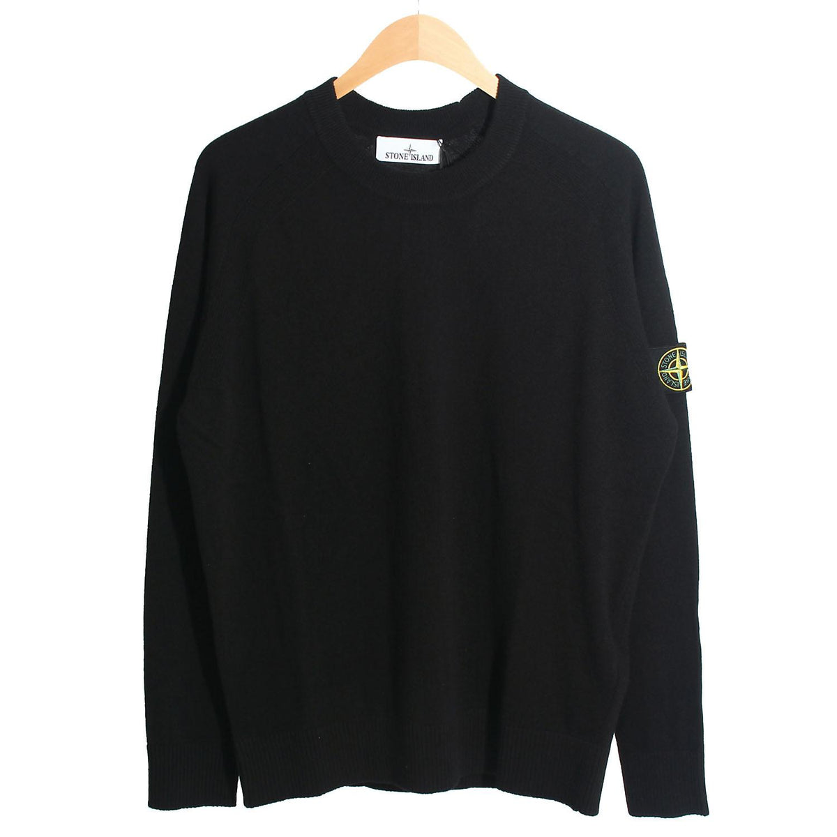 STONE ISLAND Black Wool Crewneck Knit Sweater for Men