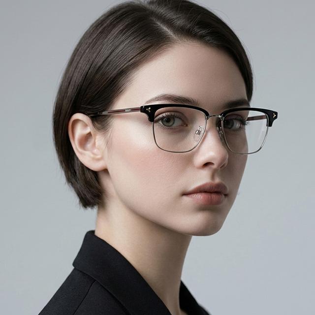 BALLY Silver Black Semi-Rim Square Eyeglasses Asian Fit Unisex BY5051D 004