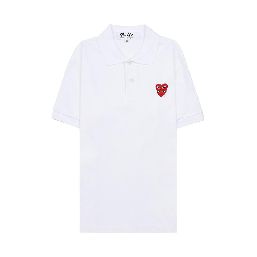 Comme des Garcons Unisex Double Heart Patch Polo Shirt AZ T290 051 WHITE