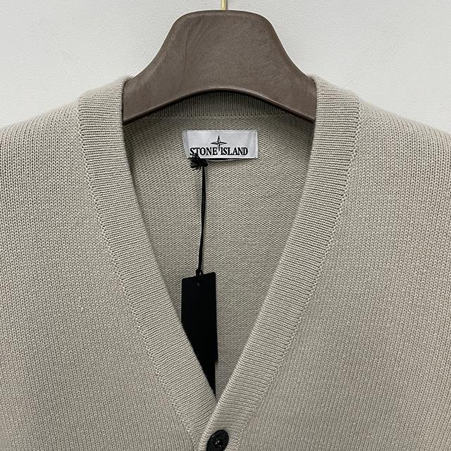 STONE ISLAND Logo Geelong Wool V-Neck Cardigan Unisex Navy