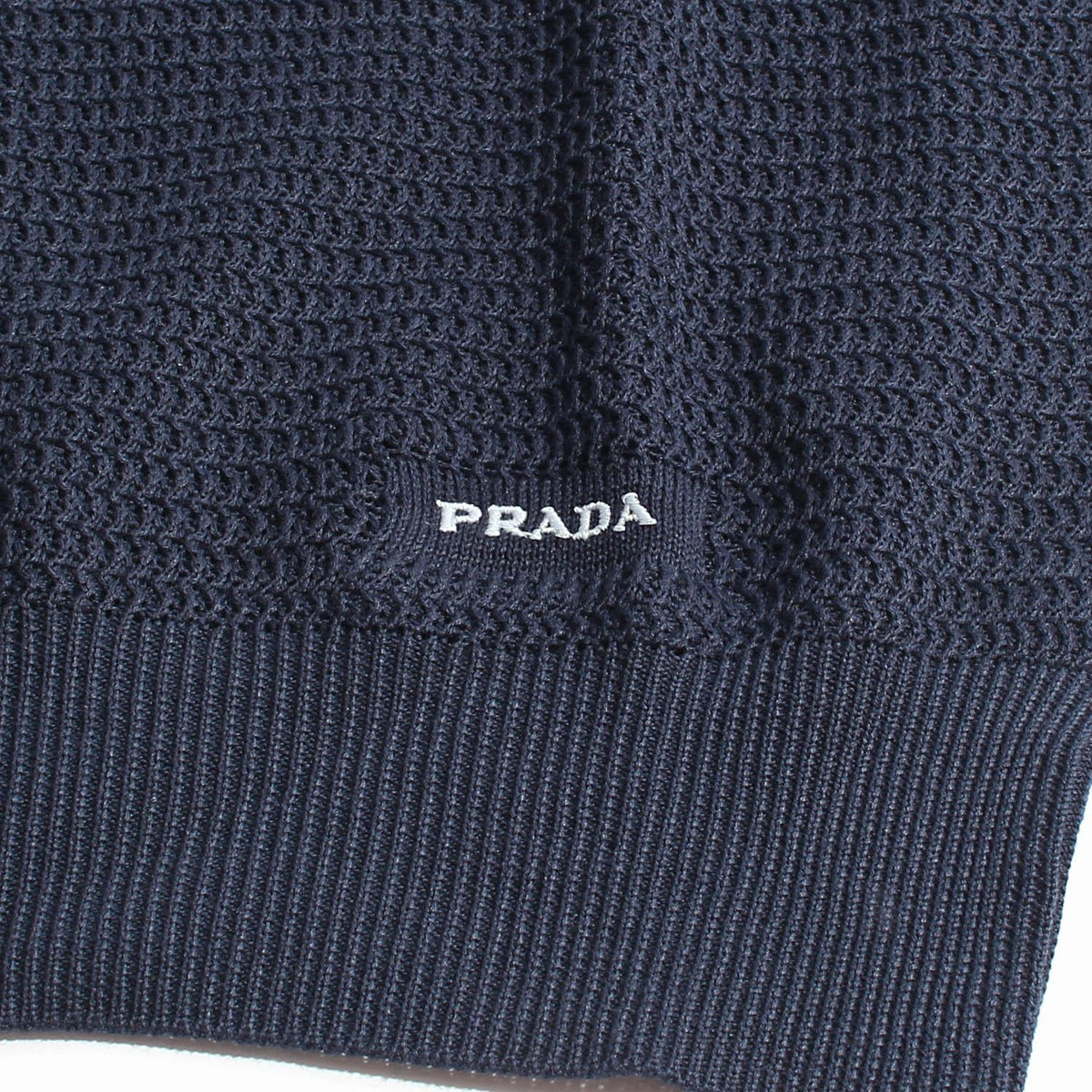PRADA Navy Silk Cotton Knit Polo Shirt with Embroidered Logo