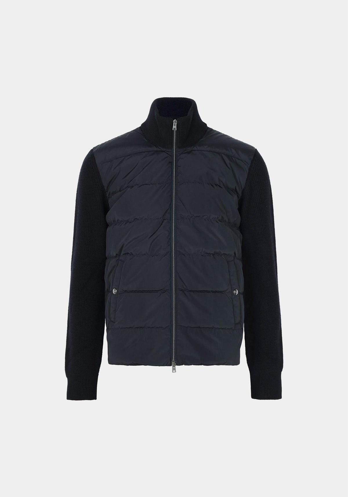Herno Dark Blue Wool Knit Mix Goose Down Zip Jacket
