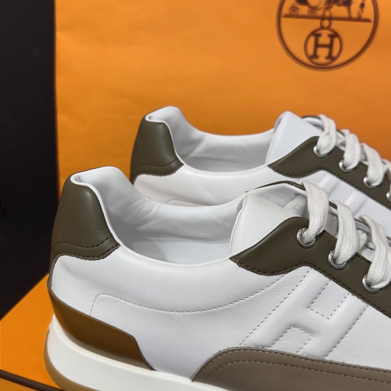 HERMES Men’s Calfskin Trail Sneakers White Brown Low-Top