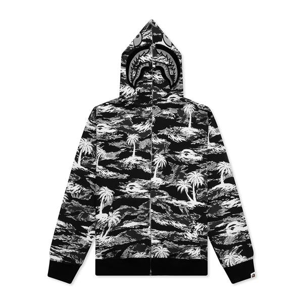 BAPE Palm Tree Camo Shark Full Zip Hoodie Black 001 ZPL301313M