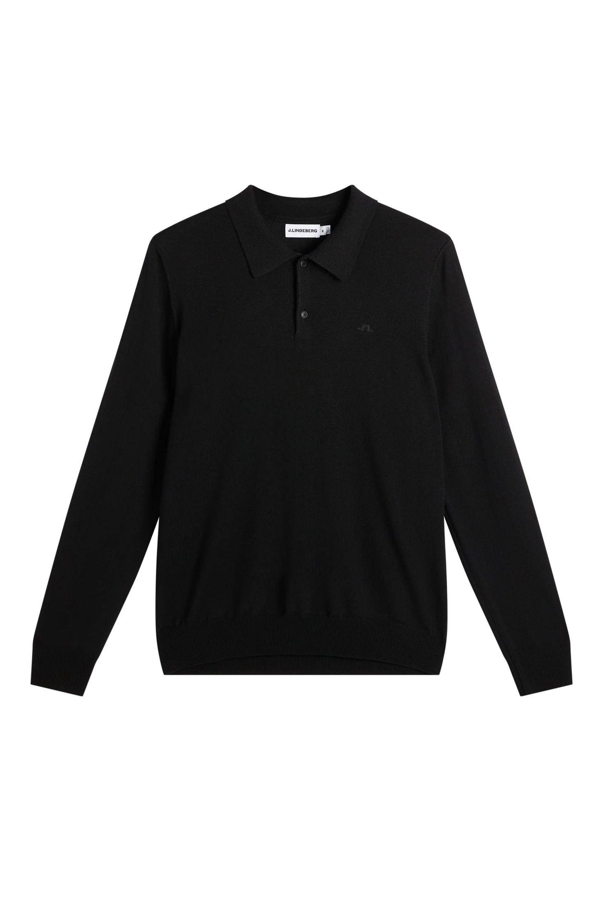 J LINDEBERG Men’s Merino Knit Zip Polo Long Sleeve Black Top
