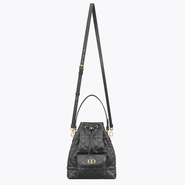 DIOR Caro Small Bucket Bag Black Leather Shoulder Bag M3372UNOZ M900