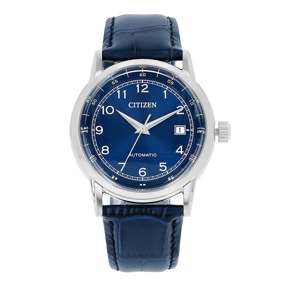 CITIZEN Blue Dial Leather Strap Automatic Watch for Men NJ0210 13L